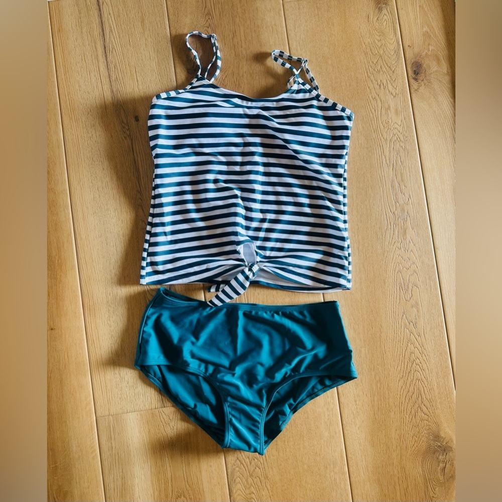 Seaside Stripe Tie Front Blouson Tankini Set